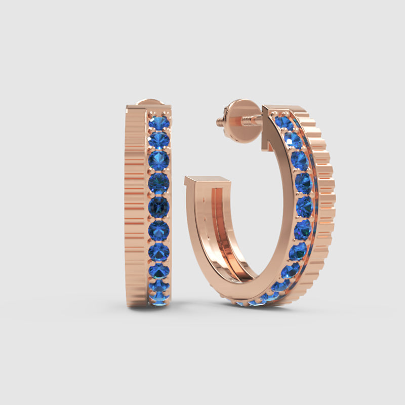 Blue Sapphire Hoop Earrings In Rose Gold – Classic Minimal Color Statement Hoops | Jebij - One
