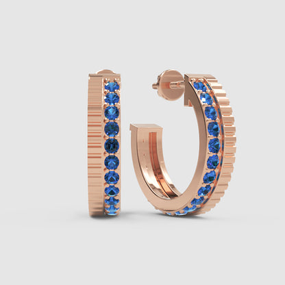 Blue Sapphire Hoop Earrings In Rose Gold – Classic Minimal Color Statement Hoops | Jebij - One