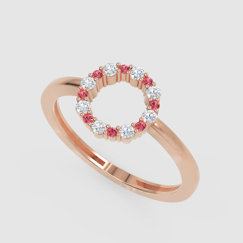 Open Circle Pink Sapphire And Diamond Ring - Three
