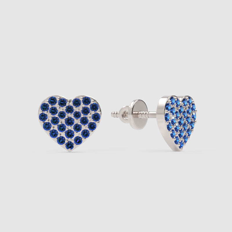 Blue Crystal Pav Heart Stud Earrings - One