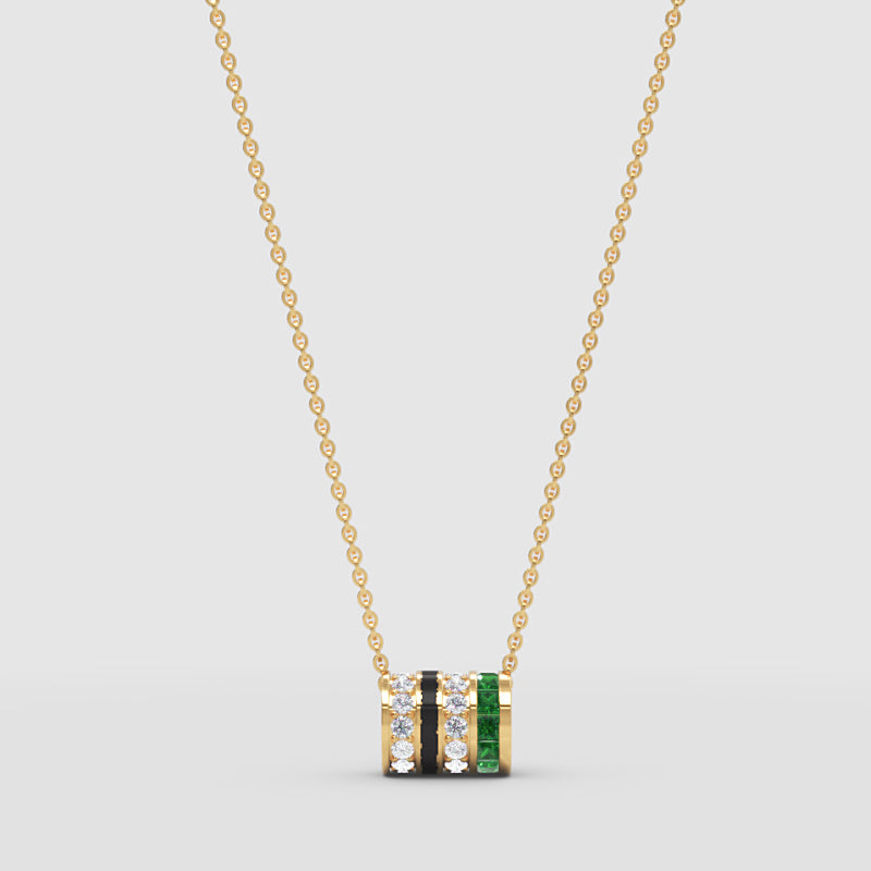 Emerald And Diamond Vertical Bar Pendant Necklace - One