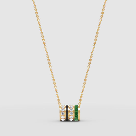 Emerald And Diamond Vertical Bar Pendant Necklace - One