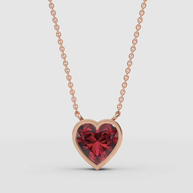 Ruby Heart Bezel Set Pendant Necklace - One