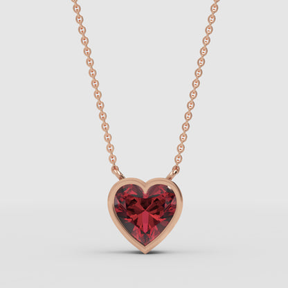 Ruby Heart Bezel Set Pendant Necklace - One
