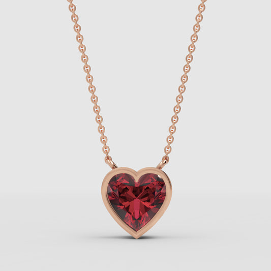 Ruby Heart Bezel Set Pendant Necklace - One