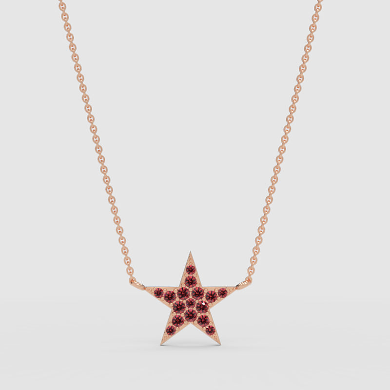Pink Crystal Star Pendant Necklace Rose Tone Chain - One