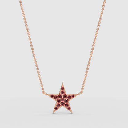 Pink Crystal Star Pendant Necklace Rose Tone Chain - One