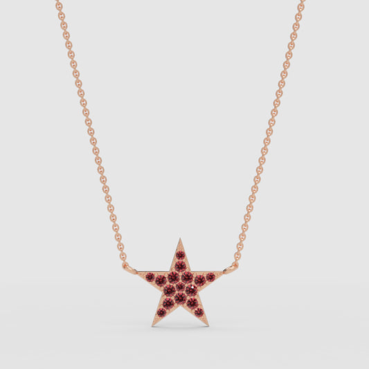 Pink Crystal Star Pendant Necklace Rose Tone Chain - One