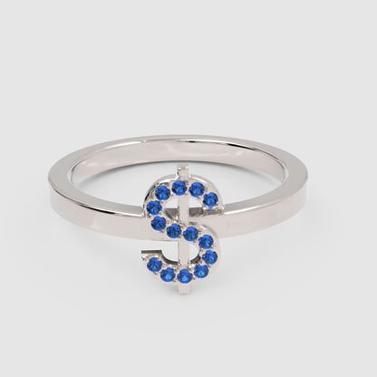 Blue Sapphire Dollar Sign Statement Ring - One