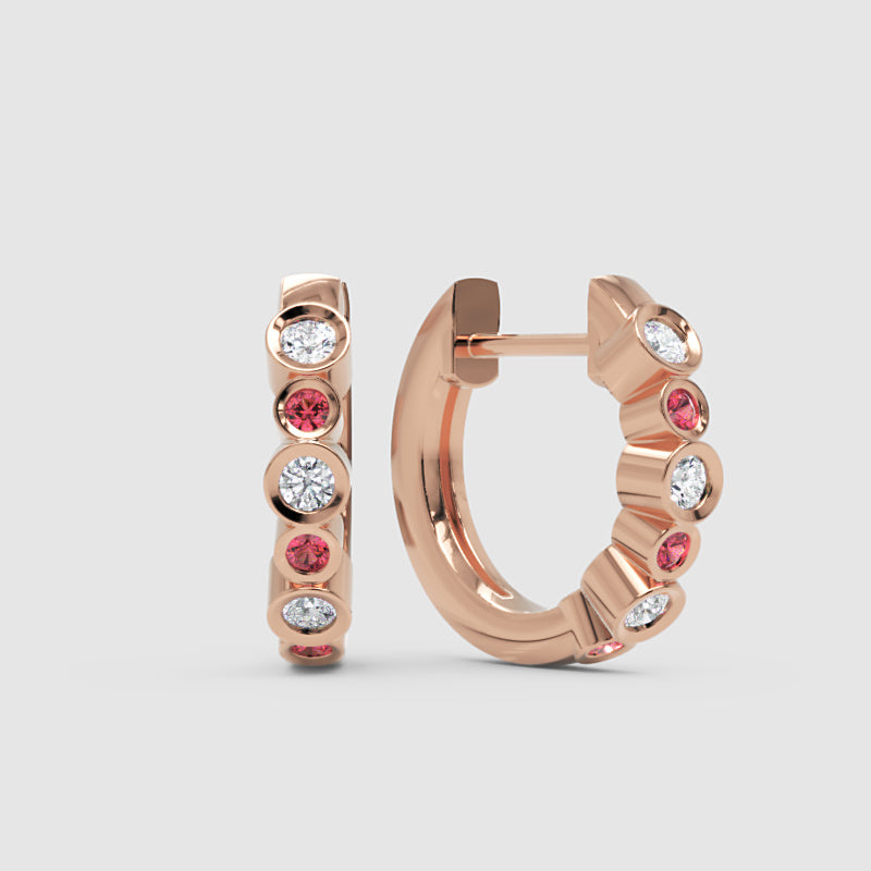 Pink And White Diamond Bezel Set Hoop Earrings In White Gold - Eight