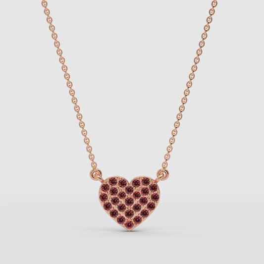 Pav Heart Pendant Necklace With Red Crystals - One