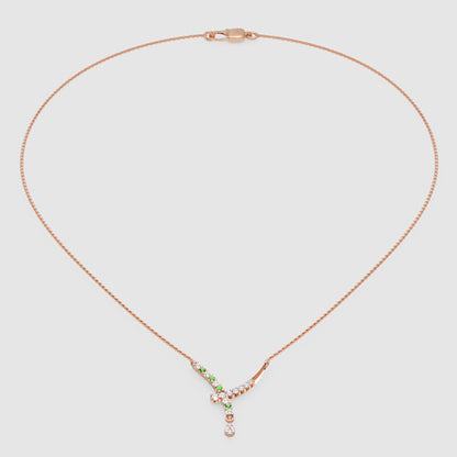 Natural Diamond Curved Bar Necklace With Green Gemstone Drop Pendant - Twelve