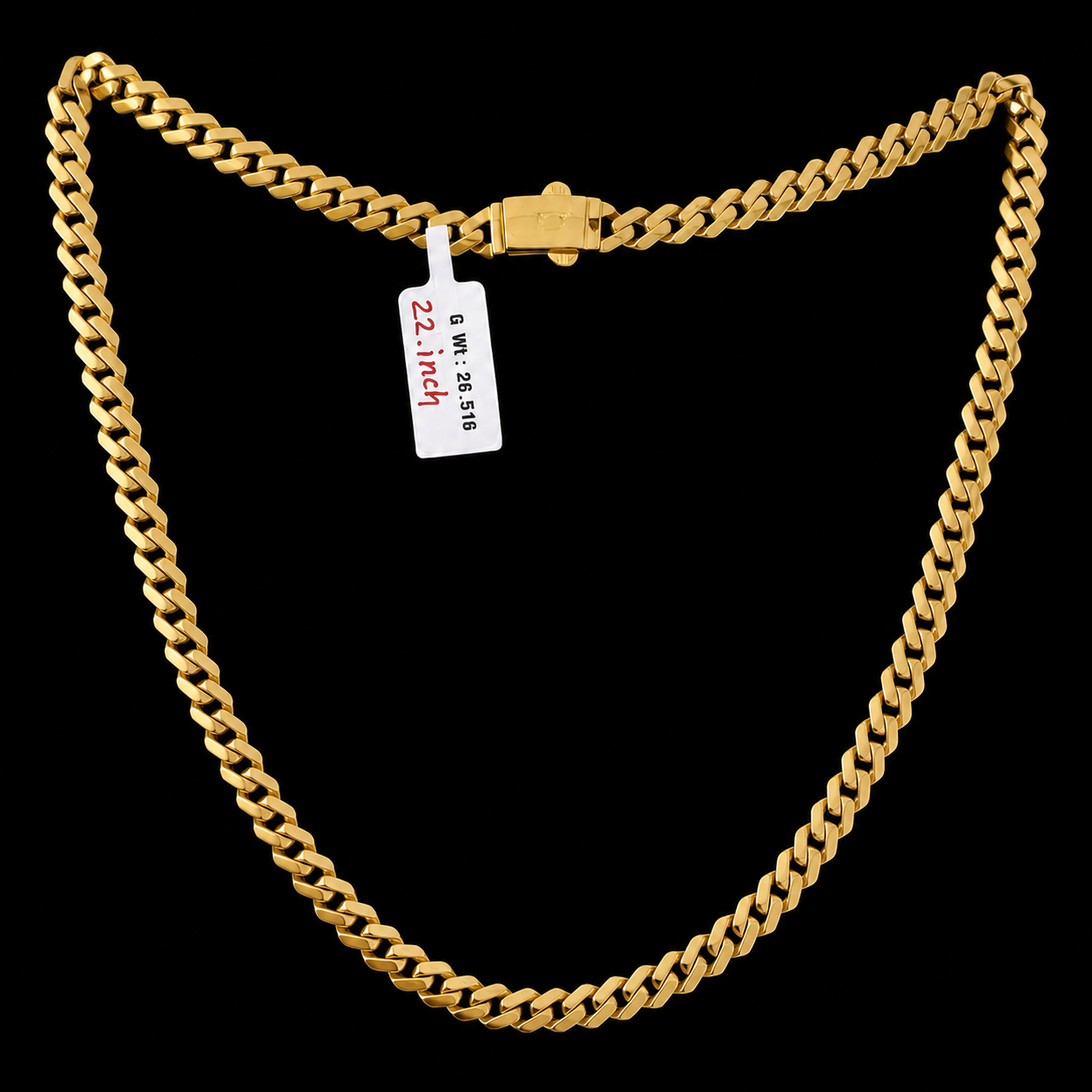 22 Inch Cuban Link Chain Necklace With Box Clasp - Four