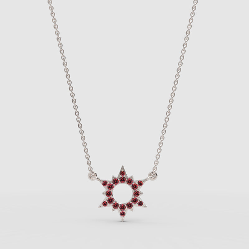 Ruby Starburst Pendant Necklace With Chain - Three