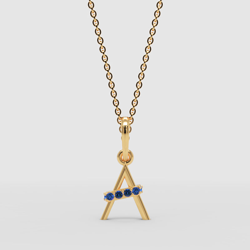 Blue Sapphire Triangle Pendant Necklace - Three