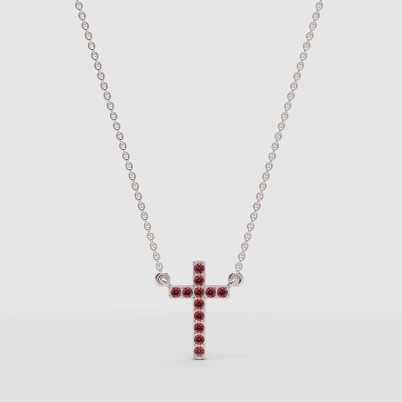 Red Crystal Cross Pendant Necklace With Rose Tone Chain - Three