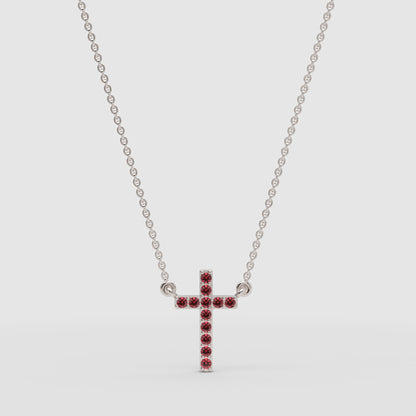 Red Crystal Cross Pendant Necklace With Rose Tone Chain - Three