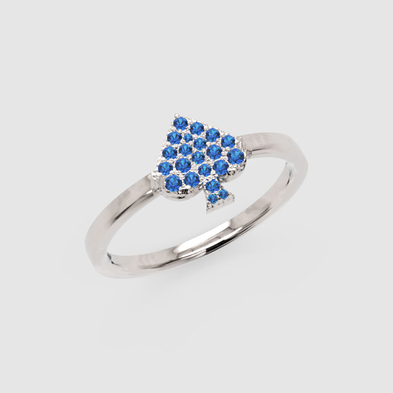 Blue Sapphire Spade Stackable Ring With Pav Setting - Three