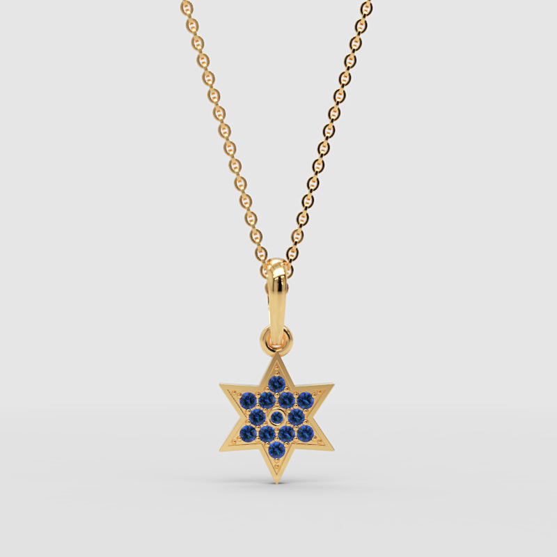 Sapphire Star Of David Pendant Necklace With Cable Chain - Three
