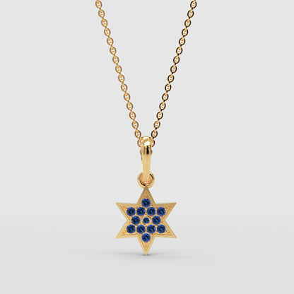 Sapphire Star Of David Pendant Necklace With Cable Chain - Three