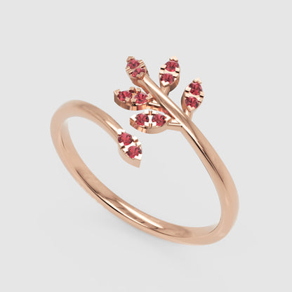 Ruby Leaf Vine Wrap Ring With Adjustable Band - Three