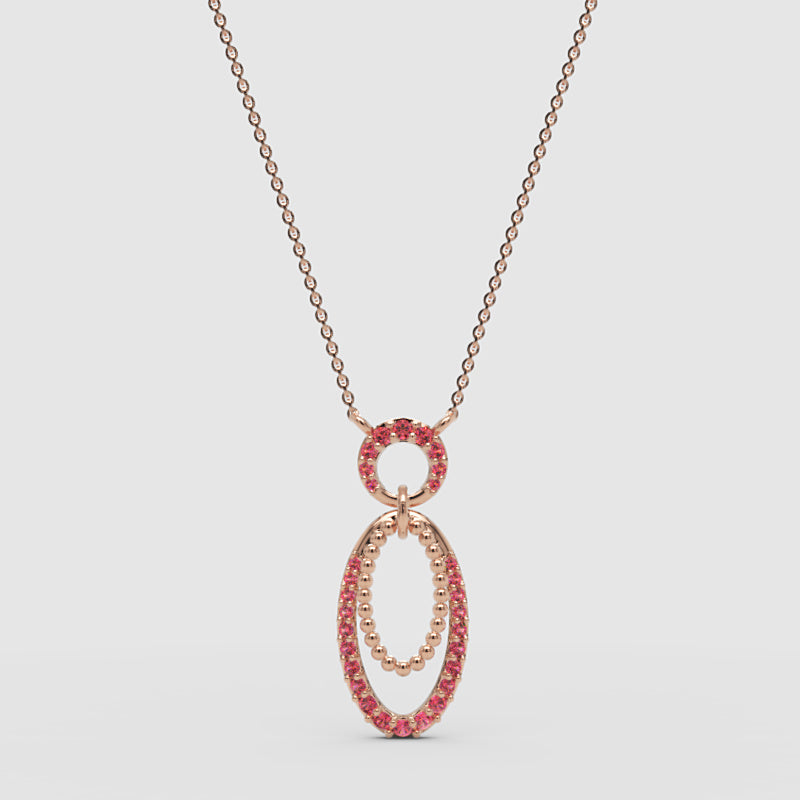 Ruby Oval Drop Pendant Necklace With Beaded Accents - Three