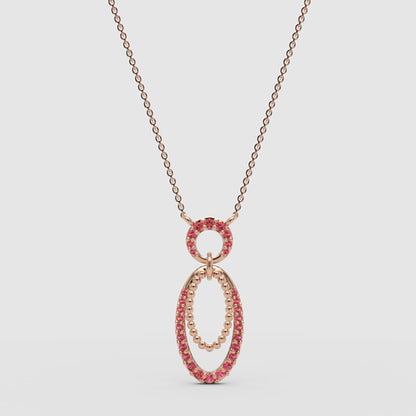 Ruby Oval Drop Pendant Necklace With Beaded Accents - Three