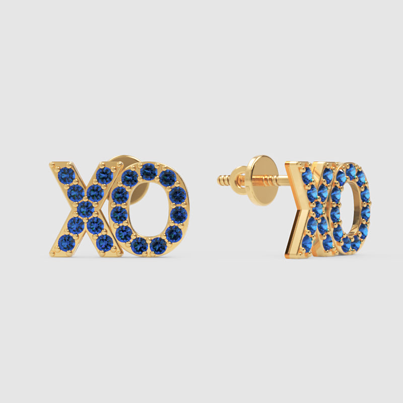 Blue Crystal Xo Stud Earrings With Screw Back - Three