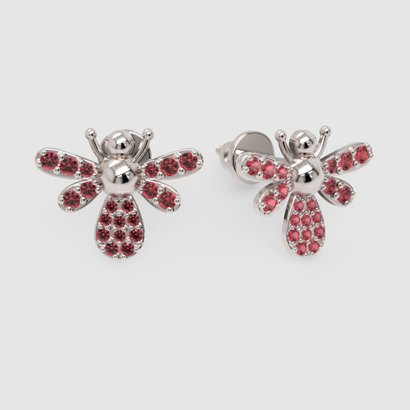 Ruby Bee Stud Earrings With Pav Wings - Three