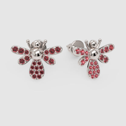 Ruby Bee Stud Earrings With Pav Wings - Three