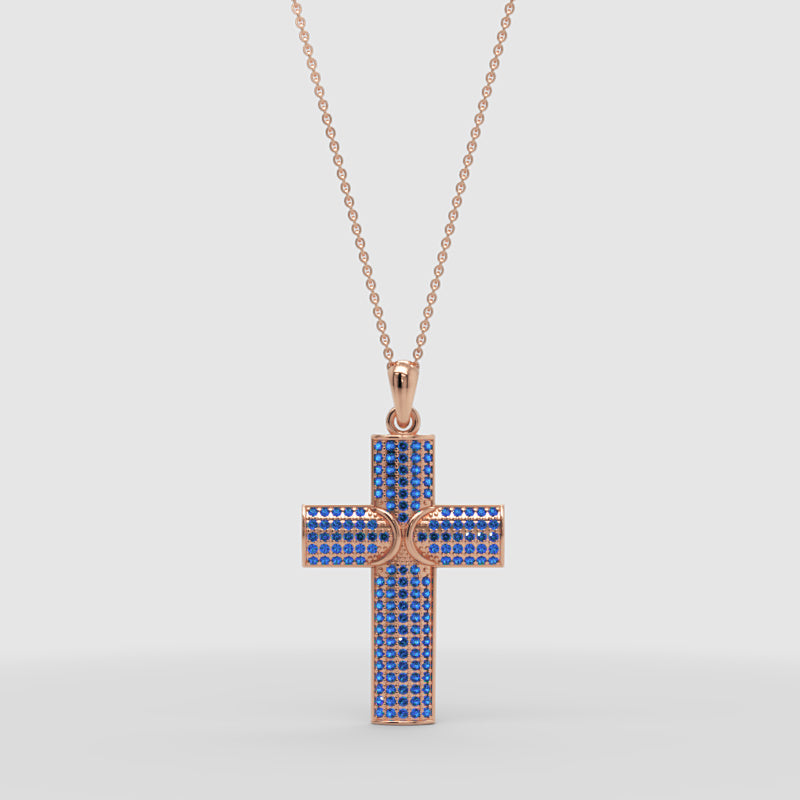 Blue Pav Cross Pendant Necklace - Two