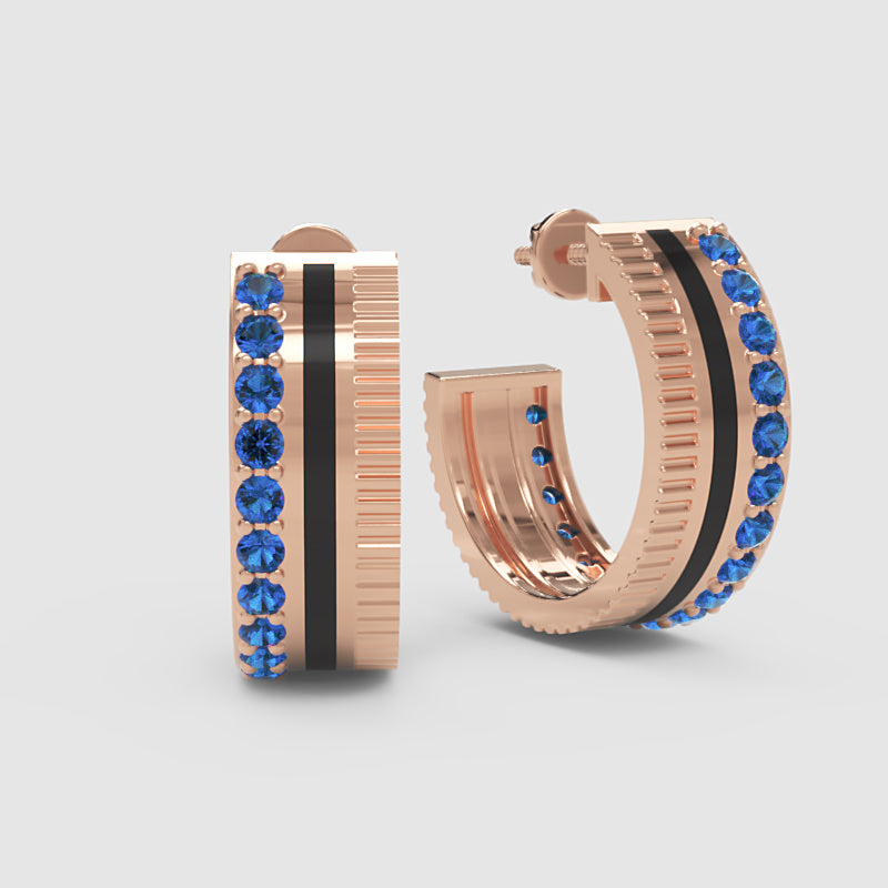 Blue Sapphire Hoop Earrings With Textured Design - Three