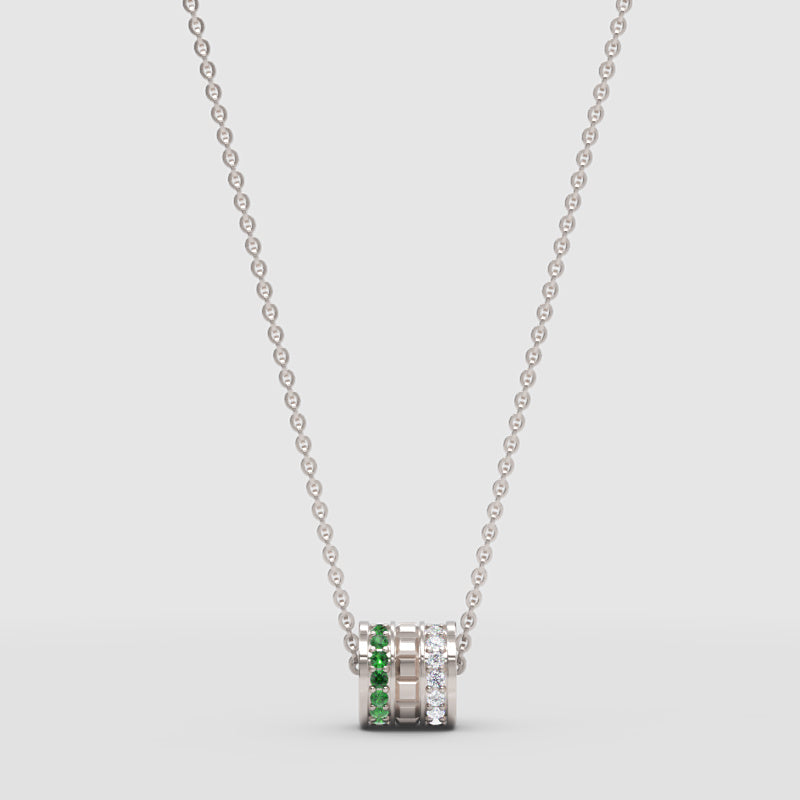 Minimal Green Gemstone Barrel Pendant | Diamond Necklace In Yellow Gold | Jebij - Three