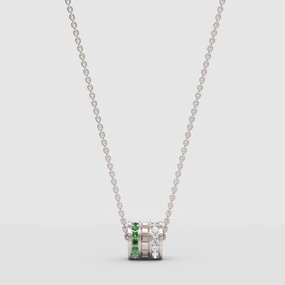 Minimal Green Gemstone Barrel Pendant | Diamond Necklace In Yellow Gold | Jebij - Three