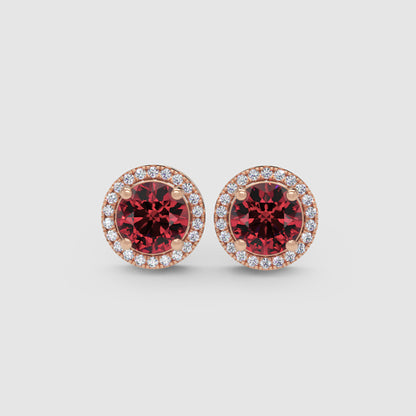 Ruby Red Round Halo Stud Earrings With Screw Back - Seven