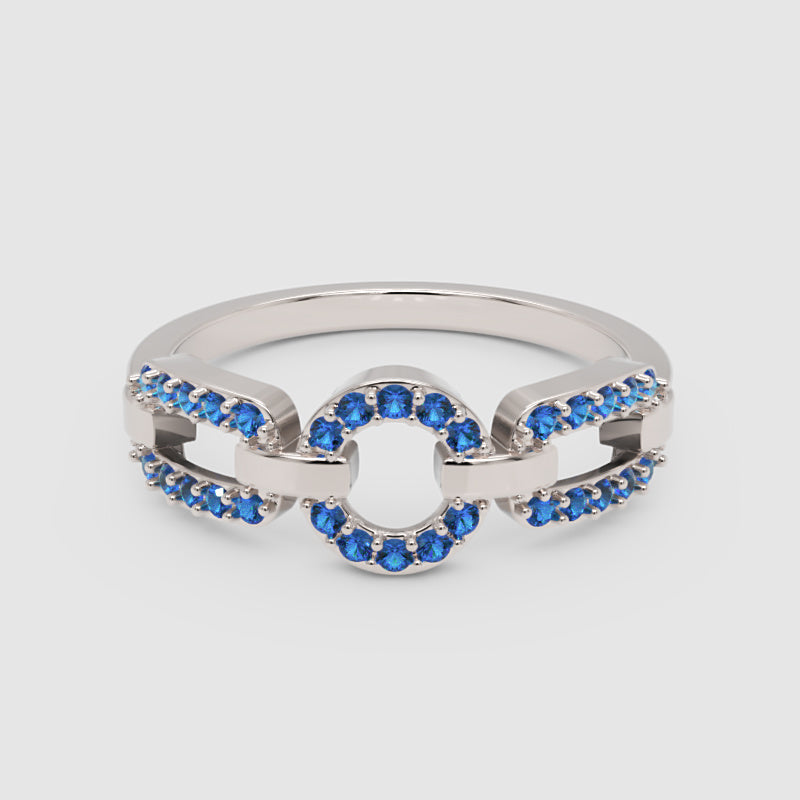 Blue Sapphire Circular Link Ring In Rose Gold | Double Pave Interlocking Chain Statement Luxury Ring For Women | Jebij - Five