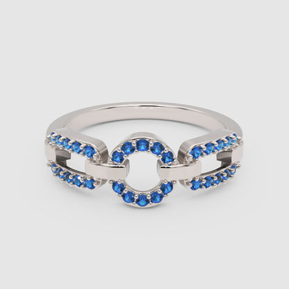Blue Sapphire Circular Link Ring In Rose Gold | Double Pave Interlocking Chain Statement Luxury Ring For Women | Jebij - Five