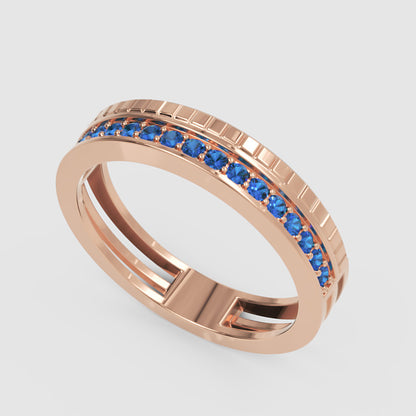 Blue Sapphire Eternity Band Ring With Textured Detail - Three