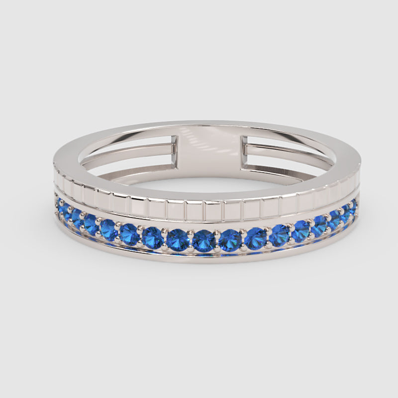 Blue Sapphire Eternity Band Ring With Textured Detail - Four