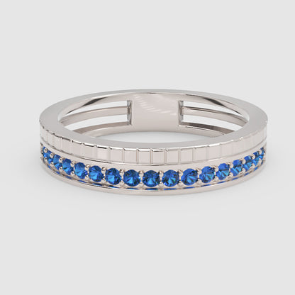Blue Sapphire Eternity Band Ring With Textured Detail - Four