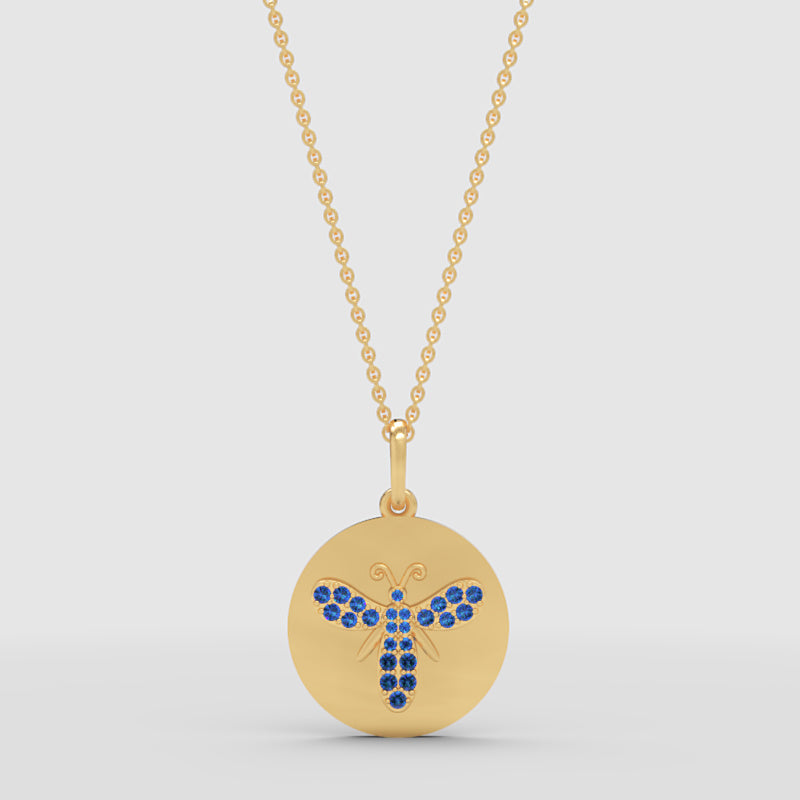 Blue Sapphire Butterfly Disc Pendant Necklace - Three