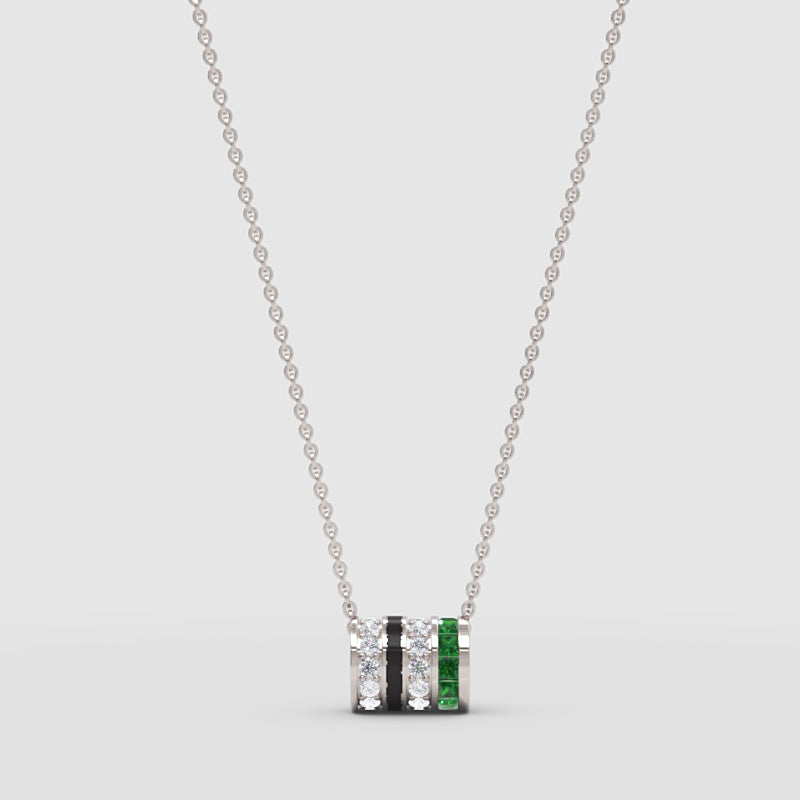 Emerald And Diamond Vertical Bar Pendant Necklace - Three