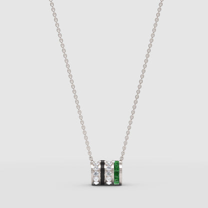 Emerald And Diamond Vertical Bar Pendant Necklace - Three