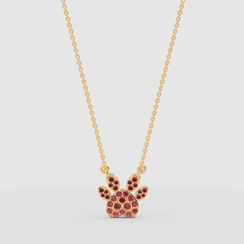 Pink Crystal Paw Print Pendant Necklace - Three