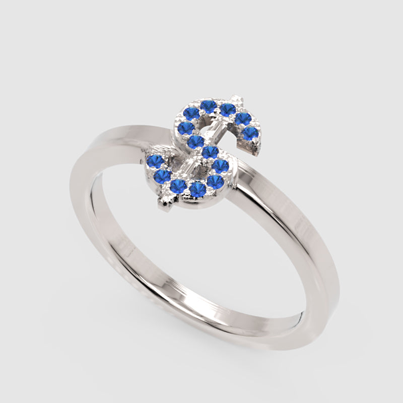 Blue Sapphire Dollar Sign Statement Ring - Four