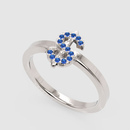 Blue Sapphire Dollar Sign Statement Ring - Four