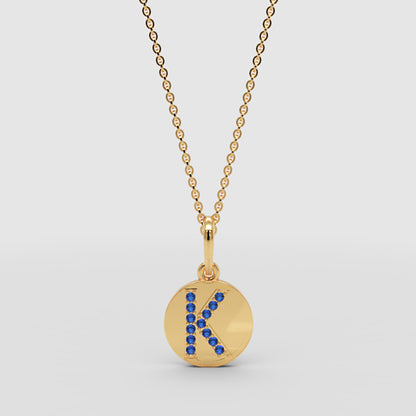 Personalized K Letter Pendant Necklace In White Gold With Blue Stones - Three