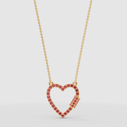 Lab-Grown Ruby Open Heart Necklace In White Gold | Romantic Pave Pendant With Adjustable 16–17 Inch Chain - Three