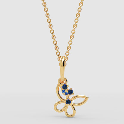 Blue Crystal Butterfly Pendant Necklace With Chain - Three