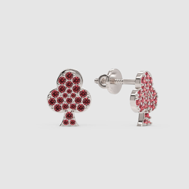 Pink Crystal Clover Stud Earrings With Screw Back Closure - Three